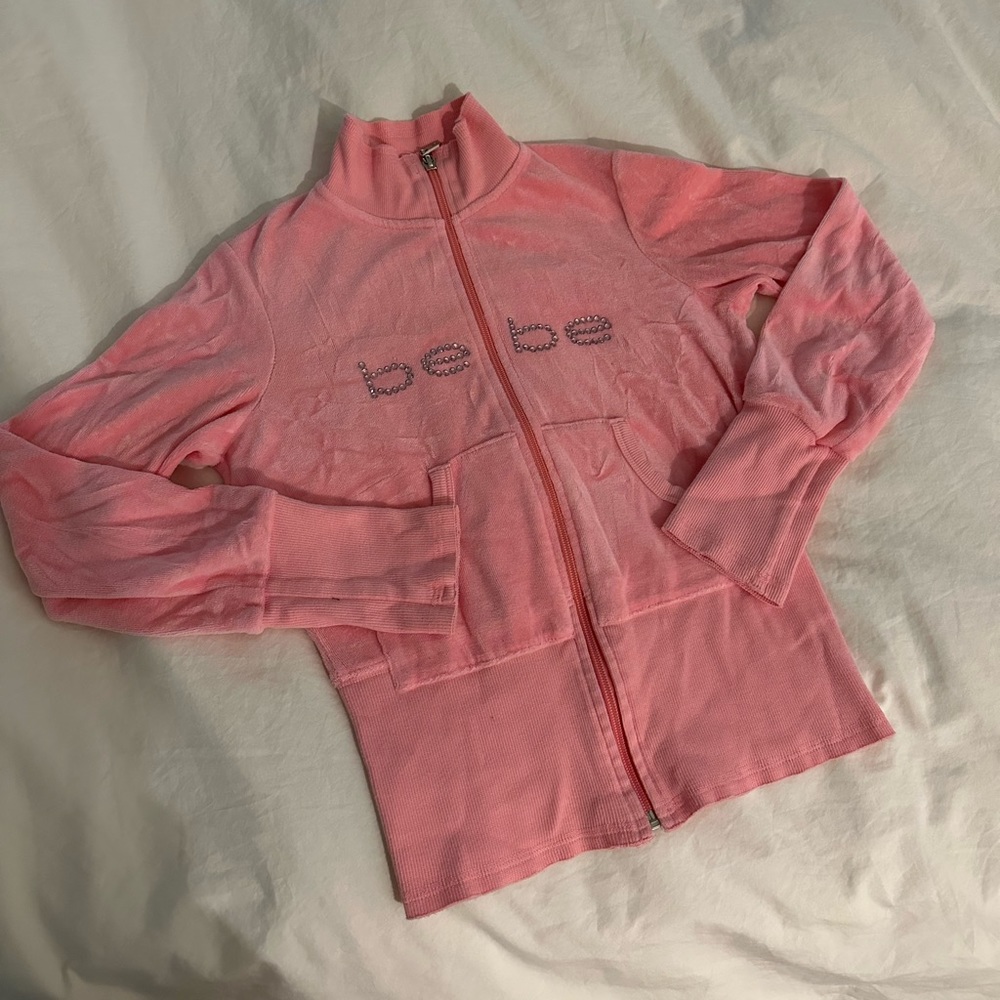 Y2K throwback BEBE rhinestone velour track jacket